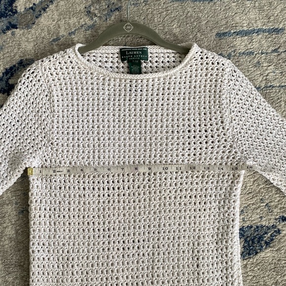 LAUREN by Ralph Lauren HAND KNIT WHITE 100% COTTON 3/4 sleeve sweater SIZE P/M - Picture 4 of 10